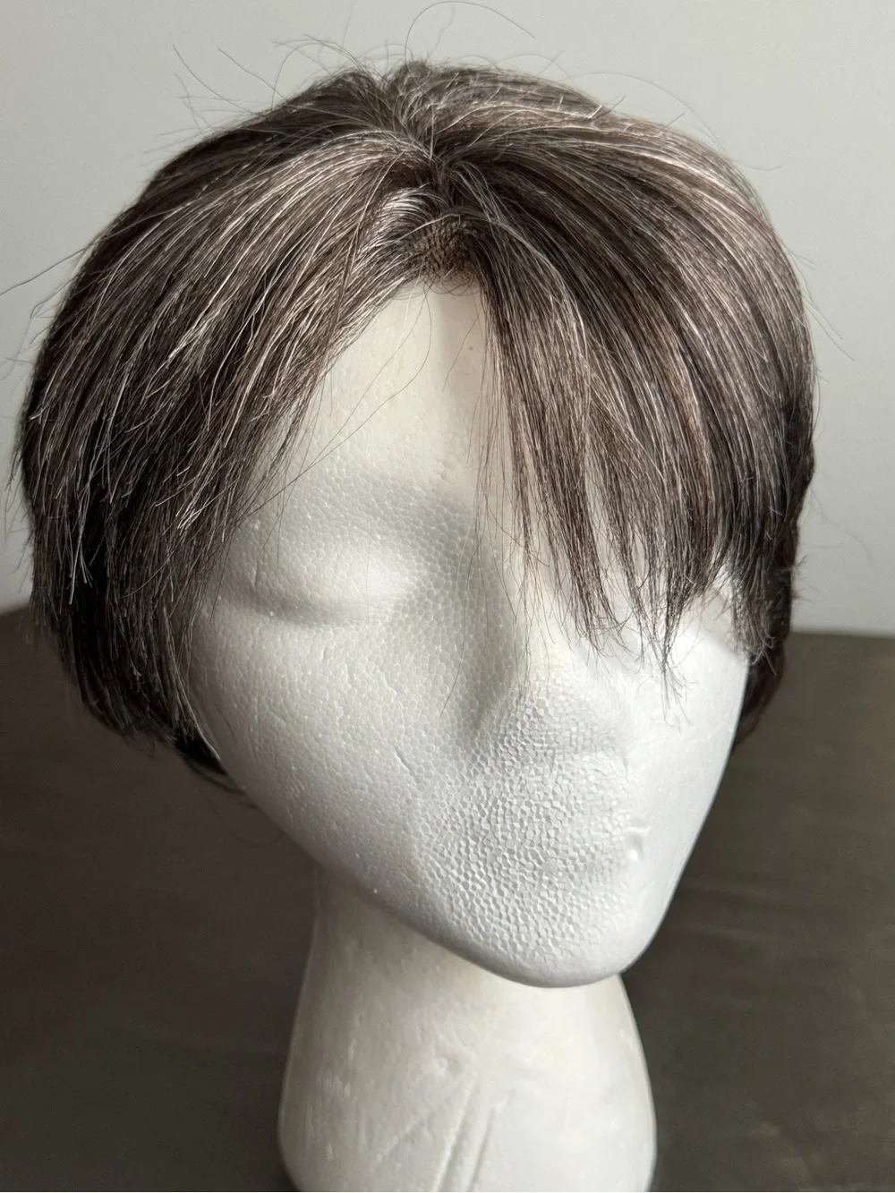 100% Human Hair Short Wig - Black and grey